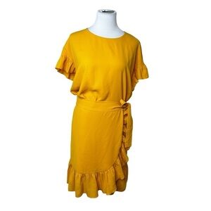 WILFRED ARITIZIA Ninette Dress Wrap Yellow Ruffle